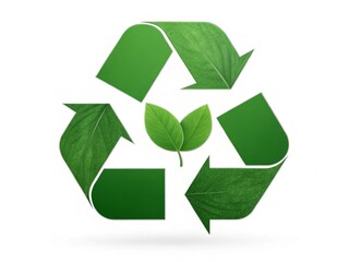Green recycling symbol with leaf texture illustrates environmental conservation and sustainable practices, promoting ecology.