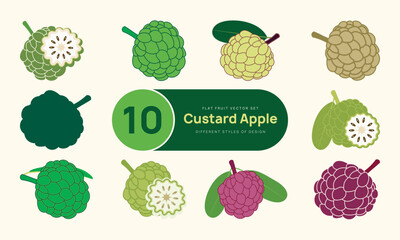 10 Custard Apple & Sugar Apple Vector Design Set – Whole, Sliced & Artistic Styles