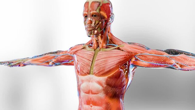 Anatomy Muscles tissues growth, Medically accurate Muscle structure, body building or weightlifting training, Athlete body, bodybuilding fitness supplements, chest and shoulders and abs, 3d render