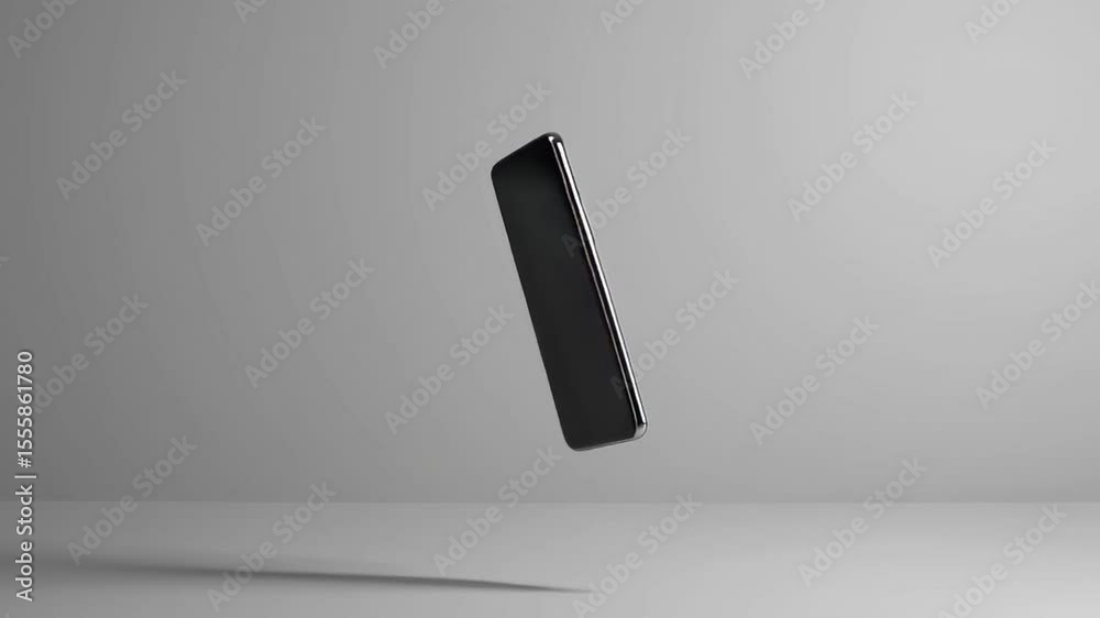 Poster elegant smartphone rotating slowly on pristine white background, highlighting minimalist design and 