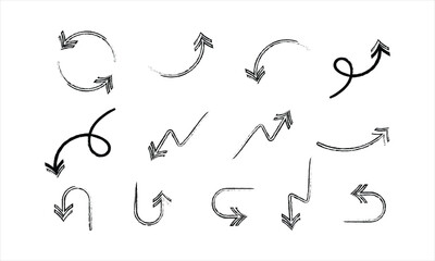Hand drawn arrow set featuring curved, straight, dotted, and swirled arrows design, arrow vector for creative design, presentations, infographics, arrow vector collection, and decorative purposes