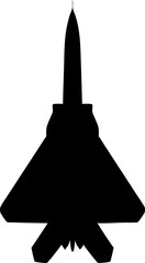 Dramatic silhouette of a modern jet fighter, isolated against a white backdrop for use in graphic design.