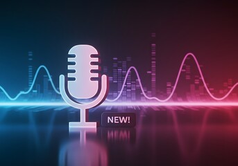 Microphone and sound wave graphic for audio recording and broadcasting