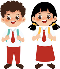 girl and boy go to school