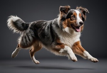 australian shepherd dog isolated on neutral grey studio background, adorable doggy, lovely pet 3