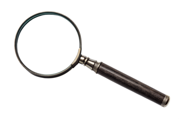Classic magnifying glass with wooden handle isolated on transparent background
