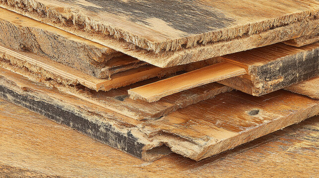 Macro photography of woodworking scenes, including sawdust, wood grain, carving tools and lumber.