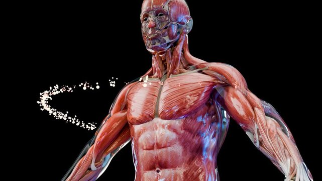 Anatomy Muscles tissues growth, Medically accurate Muscle structure, body building or weightlifting training, Athlete body, bodybuilding fitness supplements, chest and shoulders and abs, 3d render