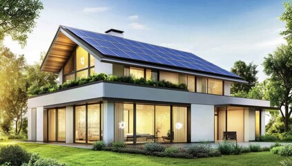 Modern, energy-efficient home with solar panels