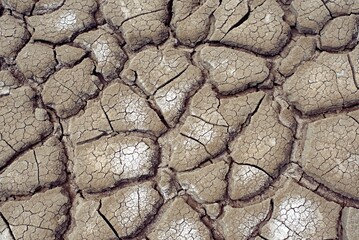 Dry earth texture with clay and sand close up. Dry and cracked earth. Dry weather.