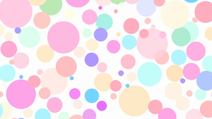 Colorful polka dot pattern on a white background featuring various sizes and colors of circles in a playful design