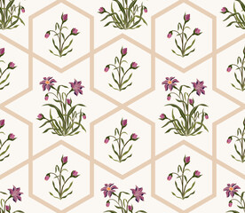 Vector Hand drawn colourful geometric flowers, seamless patterns with floral for fabric, textiles, clothing, wrapping paper, backdrop, banner, illustration, abstract backgrounds.
