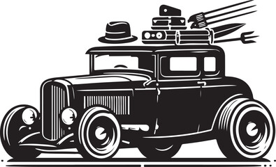 Vintage Hot Rod Low Rider Car Silhouette