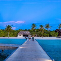 tropical resort pool on Jetty in Maldives