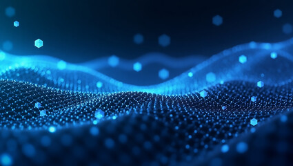 Digital Data Waves: An artistic representation of the digital world, showing interconnected data points flowing in dynamic waves, suggesting the complexity of information and technology.