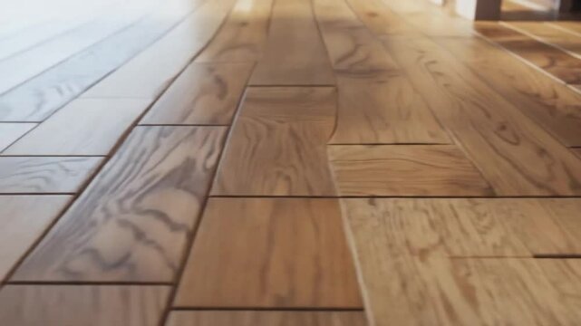 Closeup 4K Video of Oak Wooden Parquet Flooring with Natural Grain, Warm Tones and Smooth Finish for Interior Design, Texture, Architecture Projects

