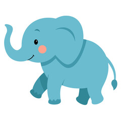 Fototapeta premium Cute cartoon sky blue color elephant walking vector icon on white background.
