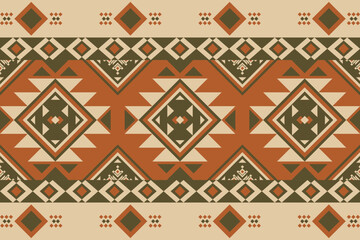 Terracotta geometric southwest seamless pattern with tribal diamond and ethnic motifs, perfect for fabric, textile, backgrounds, and home decor in warm earthy tones.
