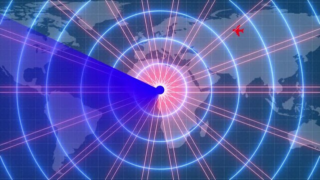 Emergency Aircraft Radar Animation Showing Crash Response and Flight Signal Guidance . Dark Background Radar Screen for Air Traffic Control and Flight Distress Monitoring System