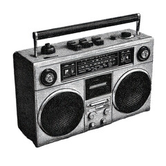 Obraz premium Vintage Boombox In Retro Engraving. Music Player Illustration Isolated On Transparent Background