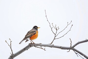 Isolated Robin Perched a Branch on White Background