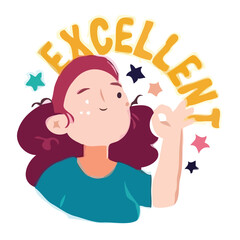 sticker of a girl saying excellent