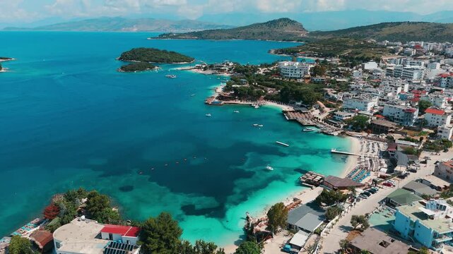 Aerial view of Ksamil Beach in Albania