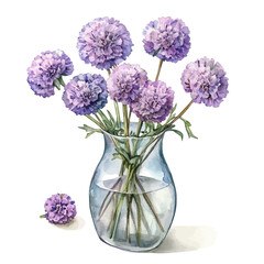 watercolor vector of A Scabiosa In A Vase, isolated on a white background.