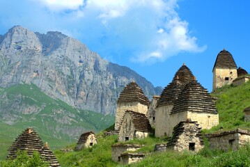Dargavs, North Ossetia-Alania, Russia. City of the dead, ancient necropolis in the mountains of North Caucasus.