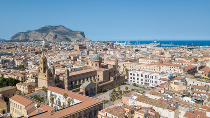 Fototapeta premium Palermo - Sicily, Italy - September 5, 2020: Aerial view over Cathedral of Palermo, summer days
