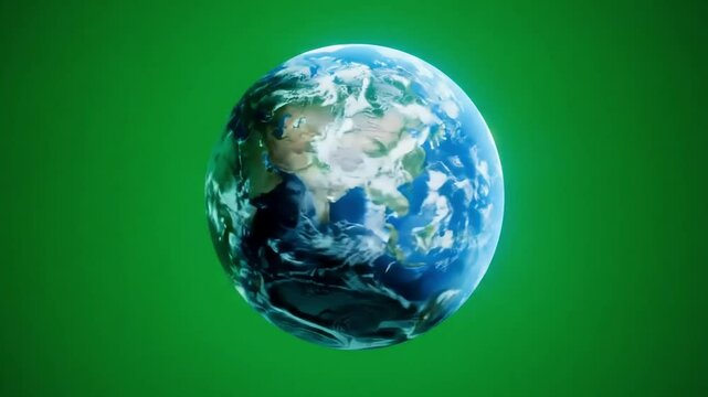 Rotating Earth Globe Model on Green Background, Seamless Loop for Visualizations