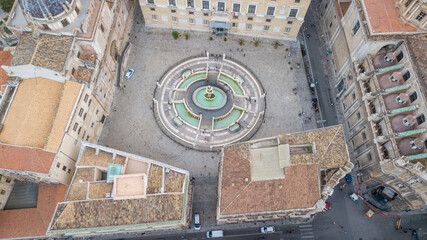 Palermo - Sicily, Italy - September 5, 2020: Aerial view over Pretoria Fountain and Quattro Canti