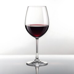 Clear Wine Glass Half-Filled with Red Wine on White Background