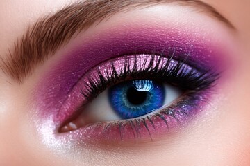 Obraz premium Woman showing colorful eye makeup and long black eyelashes