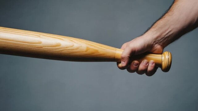 Wooden Baseball Bat Grip Sleeve hand gripping bat with smooth wooden grip video. Ai generated.