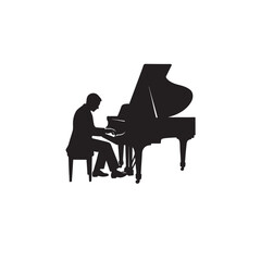 Piano Player Silhouette Grand Piano Musician Vector Icon