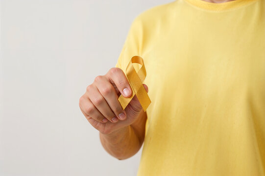 Yellow Ribbon for supporting people life and illness. Suicide prevention day, Childhood, Sarcoma, bone and bladder cancer Awareness month