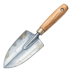 Hand trowel gardening tool with wooden handle isolated transparent background perfect for gardening blogs or websites