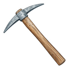Hand drawn illustration of a sturdy pickaxe with a wooden handle perfect for mining geology or construction projects
