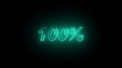 100% discount icon. Neon glowing countdown number 100 animation. 100% off icon. Neon number 70% icon animation. Glowing neon number four percent's 4K video.