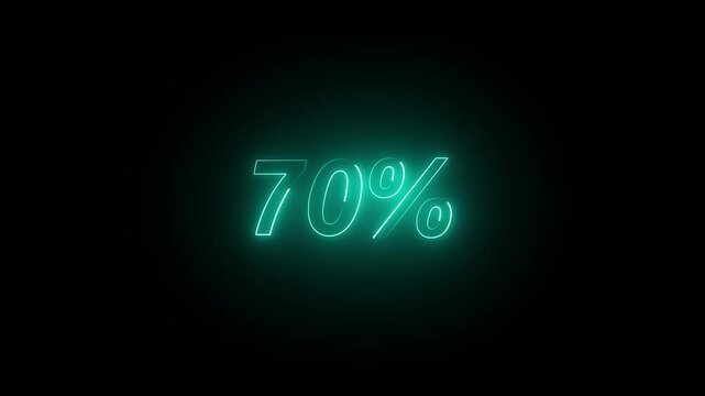 70% discount icon. Neon glowing countdown number 70 animation. 70% off icon. Neon number 70% icon animation. Glowing neon number four percent's 4K video.