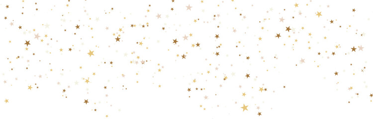 Fototapeta premium Scattered shimmering golden stars and confetti create an elegant, festive background on a clean white surface, perfect for celebrations, holidays, or luxury designs.