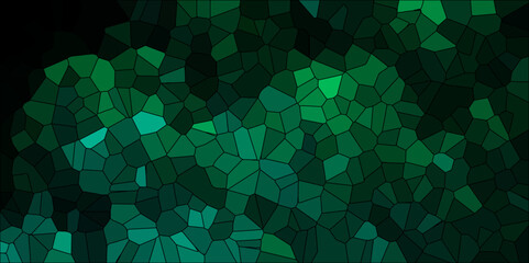 Dark green polygonal crystal Background. Hexagonal dark mosaic cement stone concrete tile wall texture background. Dark jade stone background with rock pattern, macro. Texture of abstract backdrop.