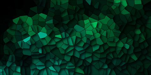Dark green polygonal crystal Background. Hexagonal dark mosaic cement stone concrete tile wall texture background. Dark jade stone background with rock pattern, macro. Texture of abstract backdrop.