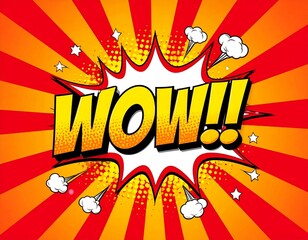 "WOW!" Comic Book Pop Art Explosion with Stars on Blue Background