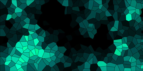 Voronoi diagram background. Seamless pattern with 3d shapes vector Vintage Illustration background. Geometric Retro tiles pattern. Low poly crystal mosaic background. Dark mint broken stained glass.