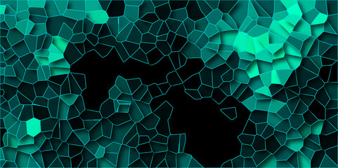 Voronoi diagram background. Seamless pattern with 3d shapes vector Vintage Illustration background. Geometric Retro tiles pattern. Low poly crystal mosaic background. Dark mint broken stained glass.