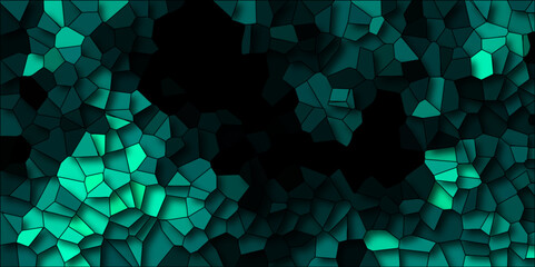 Voronoi diagram background. Seamless pattern with 3d shapes vector Vintage Illustration background. Geometric Retro tiles pattern. Low poly crystal mosaic background. Dark mint broken stained glass.