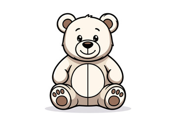 Obraz premium Cute Cartoon Polar Bear Sitting Upright with a Friendly Expression, Isolated on White Background