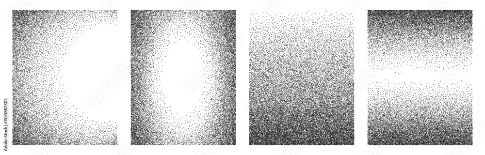 Leinwandbilder Noise grain backgrounds set. Black and white dotwork pattern. Vector border frame with stipple effect. Grain noise halftone or grainy dots texture.
